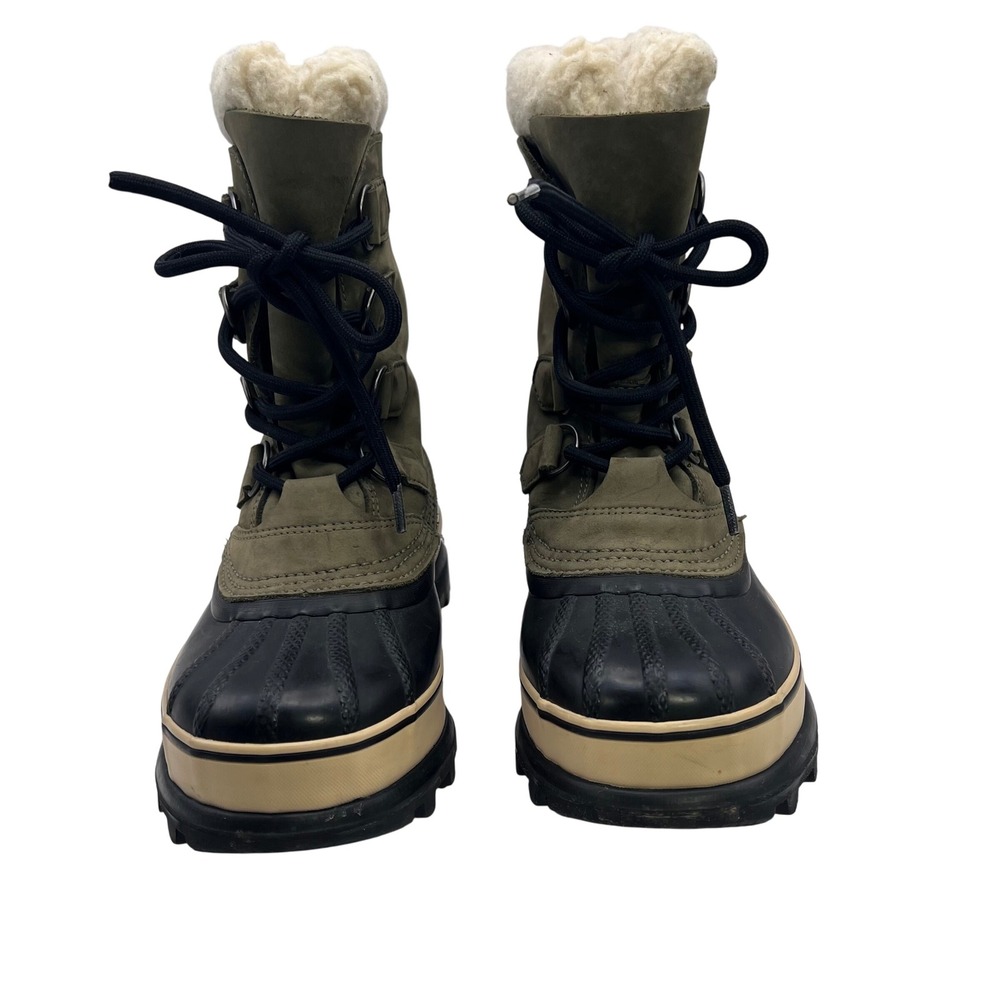 Sorel‎ Caribou Waterproof Winter Boots Women's Size 6 Tan Green Fur Lined